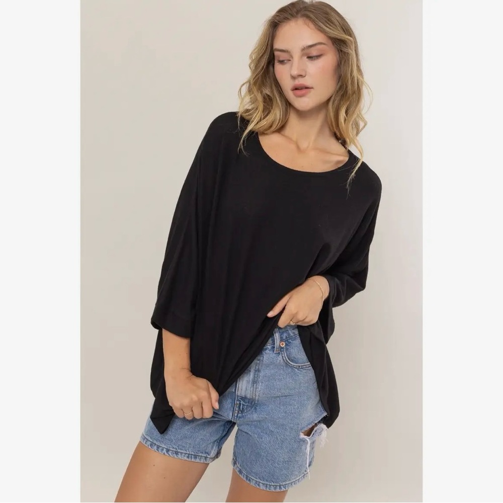 149. The Everyday Tee, Dolman 3/4 sleeve top, black, various sizes